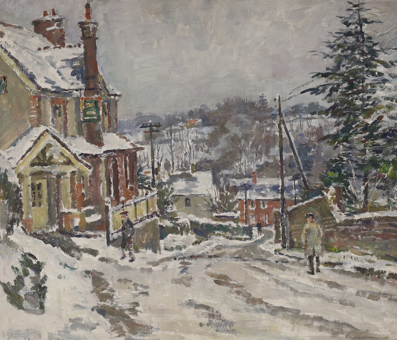 Vincent Lines (1909-1968), oil on board, 'Cooper's Arms, Crowboro', signed with Exhibition labels verso, 50 x 60cm